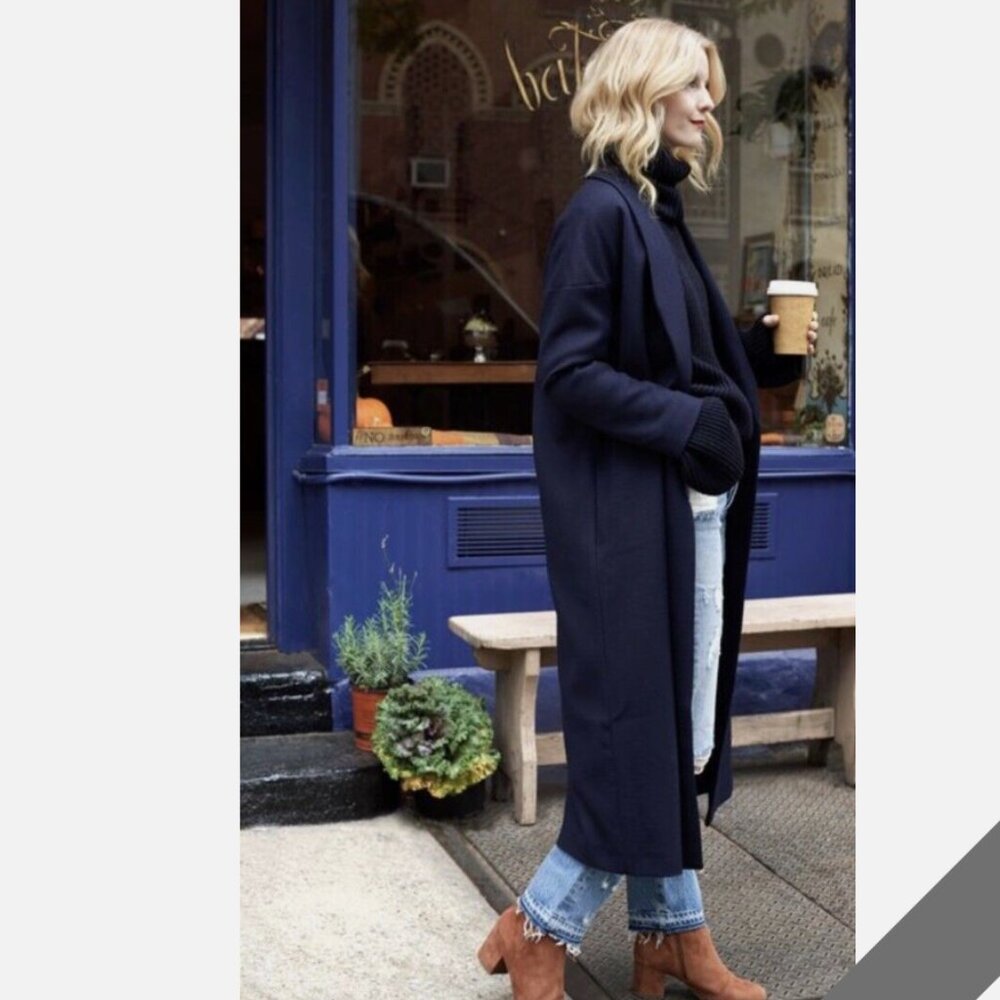 AYR The Robe Coat - Navy Pinstriped